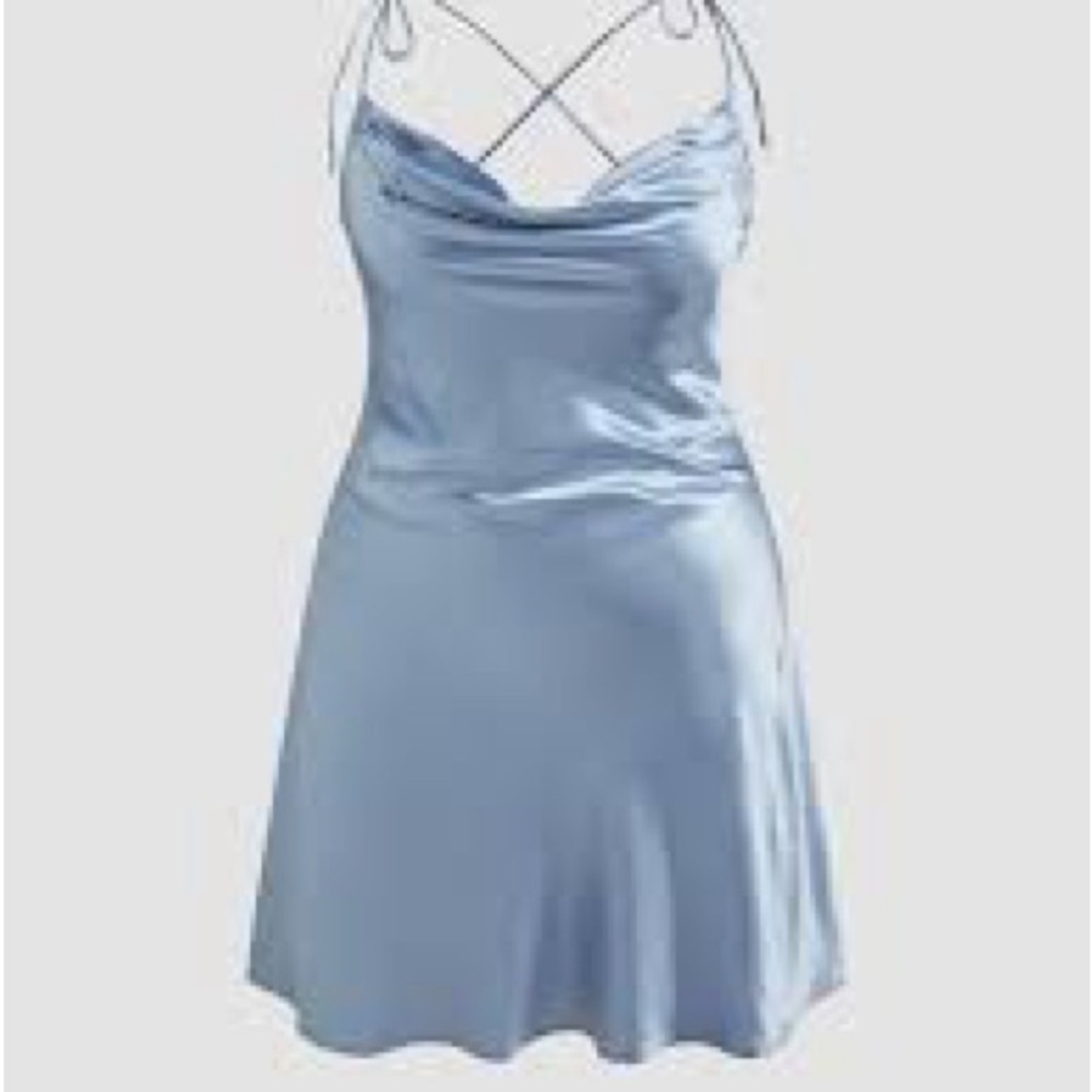 Divided Sky Blue Satin Chemise A0161